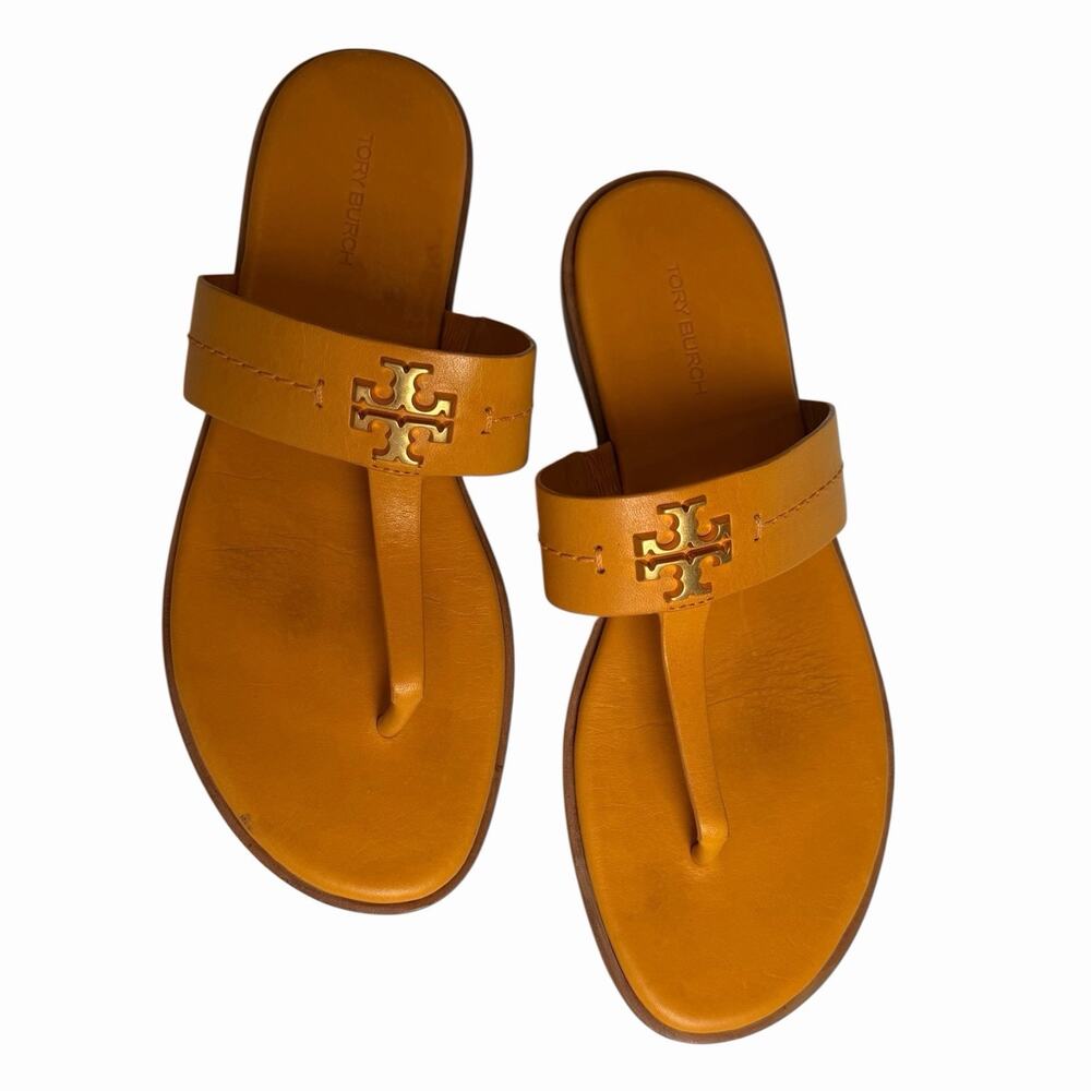 Tory Burch Orange and Gold MINI EVERLY FLAT SANDAL size 7.5 - Picture 4 of 10